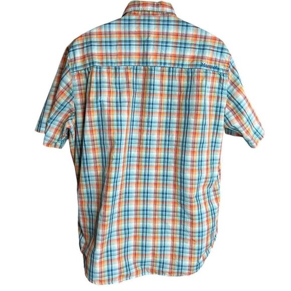MARMOT Shirt Men's Button Down Plaid Short Sleeve L Blue Orange - Picture 3 of 11